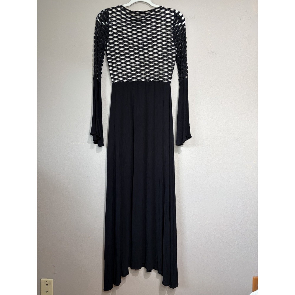 Witchy Gothic Flounce Sleeve Maxi Dress Small Black Dark Romantic Boho Festival - Picture 4 of 14